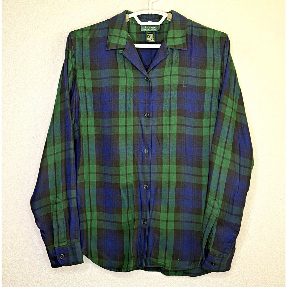 Lauren Ralph Lauren Women’s Plaid Button Up Shirt Medium Green Blue